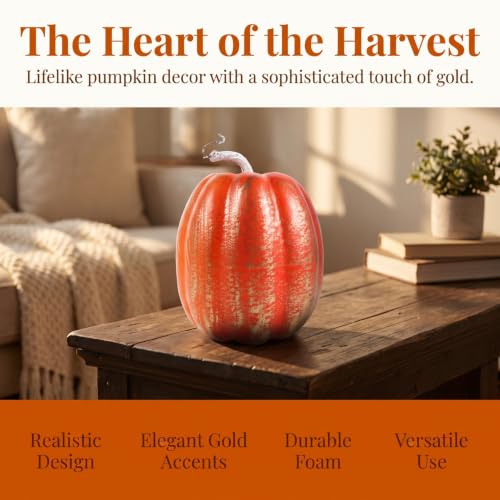 Artificial Harvest Pumpkin Decor with Gold Accents - Fall Table Centerpiece