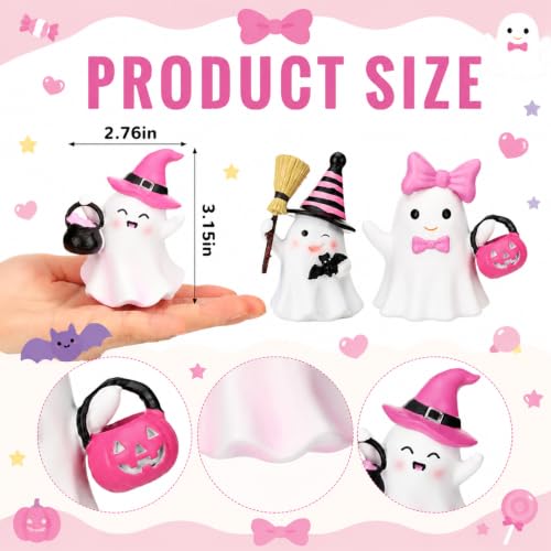 Pink Halloween Ghost Figurine Set - Resin Decor for Home & Parties