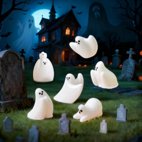 Halloween Ghost Car Dashboard Decor 8-Piece Miniature Figurines for Monitors & Office