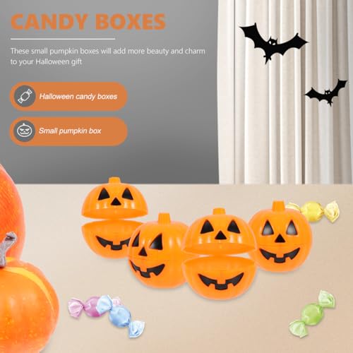 Mini Halloween Pumpkin Candy Holders - 12 Pack Plastic Trick-or-Treat Boxes