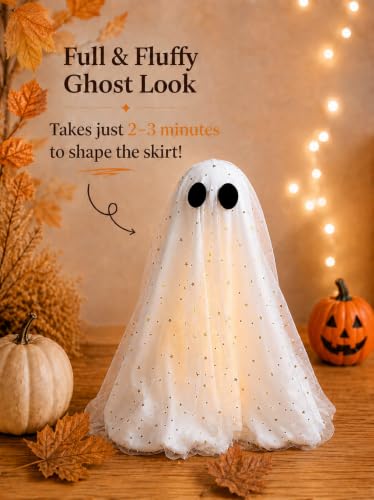 Lighted Ghost and Witch Broom Halloween Decoration Set - Adjustable Display