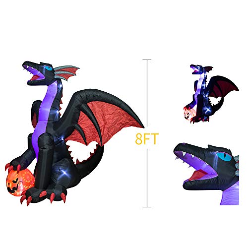 Halloween Inflatable Dragon Decoration - 8Ft Huge Outdoor Blow Up Yard Decor - Black & Green with LED Lights - Variation: 8FT Huge Dragon