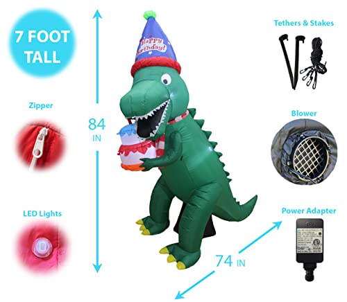 Birthday Party Decorations Bundle with Inflatable Dinosaur & Cake Set