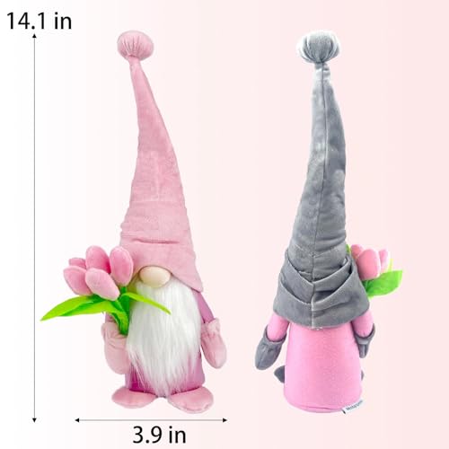 Pink Gnome Plush Decorations Set - Spring Tulip Home & Gift Decor - 2PCS
