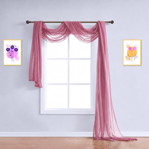 Blush Pink Sheer Window Scarf - 55W x 144L Elegant Light Curtain - Warm Home Designs