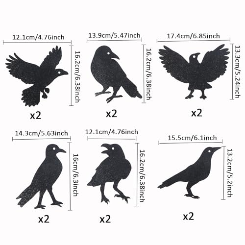 Black Crow Wall Decals - Glitter Halloween Bird Silhouette Stickers for Home & Party Decor