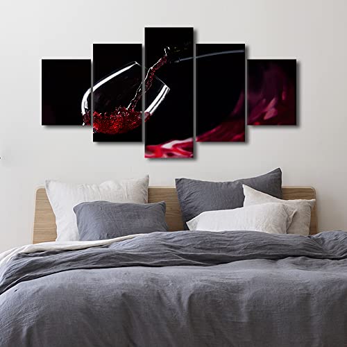 Red Wine Wall Art Canvas Print - 60''Wx32''H Modern Food Decor - Framed & Ready to Hang