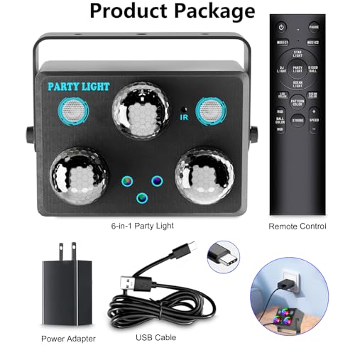 Disco Ball Light - 6-in-1 RGB DJ Party Strobe & Sound-Activated Laser Effect