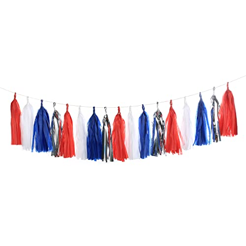 Red Blue White Silver Tissue Tassel Garland for Party Decors - 20pcs