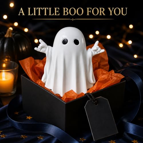 Halloween Ghost Figurine Rock - Cute White Resin Holiday Decor Ornament
