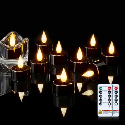 Black Flameless Timer Remote Candles 24 Pack - 3D Wick Tealights for Halloween & Decor
