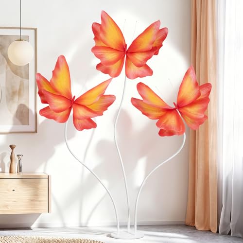 Artificial Butterfly Flower Decorations Set with Stand - Orange, 3 Pack, 5.6 Ft Tall for Weddings & Events