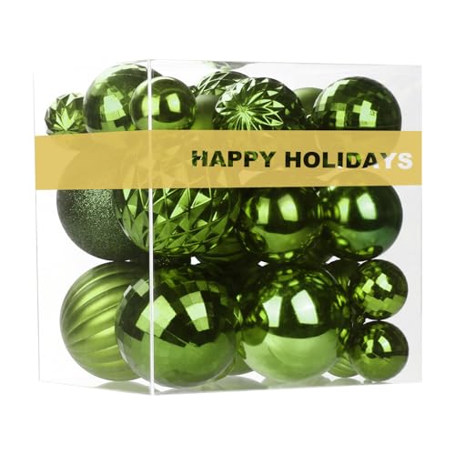 Assorted Lime Green Christmas Ornaments Set of 36 - Shatterproof Holiday Decorations