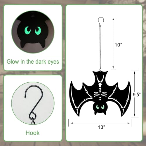 Outdoor Halloween Metal Bat Decorations Set with Glowing Eyes - 3 Pack