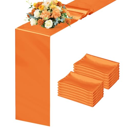 Orange Satin Table Runner 12 x 108 Inch Set of 4 - Reusable Fall & Boho Decor