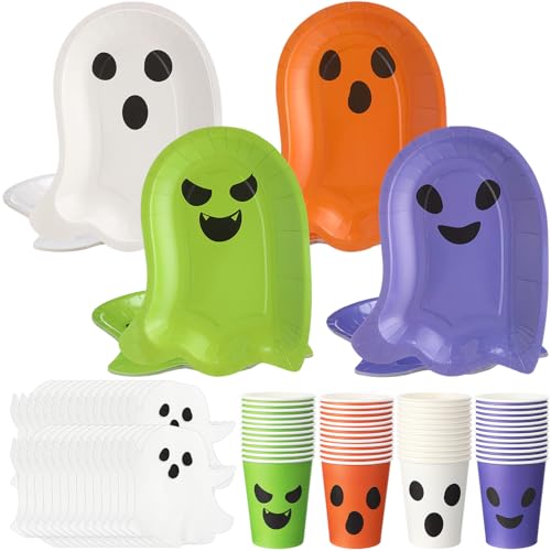 144-Piece Halloween Ghost Paper Plate Cup Napkin Set - Classic Variation