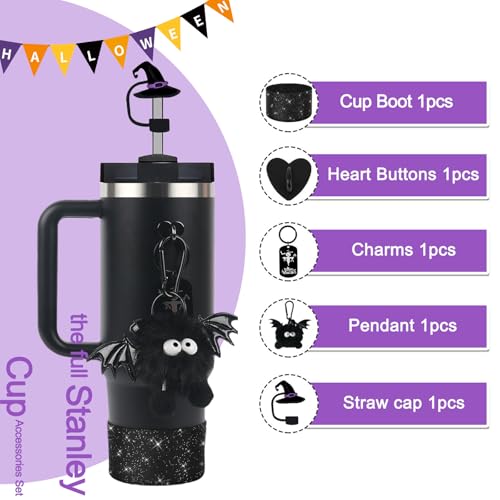 Halloween Accessories Set for Stanley Cup 30/40oz - Devil Design, Black, 5 Pcs