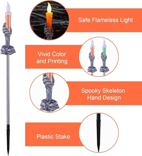 Outdoor Halloween Skull Pathway Lights 5-Pack Solar Halloween Decorations - Black-Orange/Green