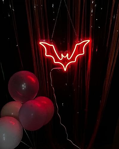 Dimmable Bat Neon Sign for Halloween Wall Decor - Spooky Vampire Lighting, 15x10 Inch
