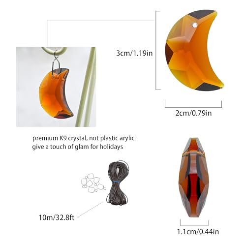 6pcs Amber Moon Charms Crystal Pendants for Windows & Home Decor - Suncatchers