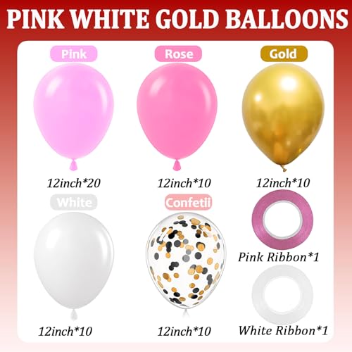 Pink White Birthday Party Balloons Set - 60 Count 12 Inch Latex Decor