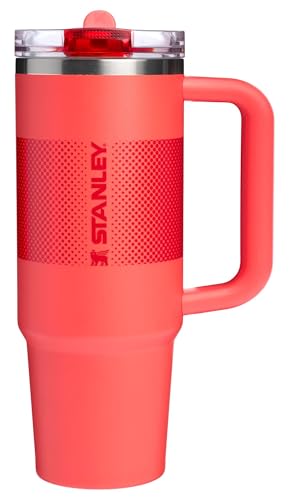 Hydration Tumbler 30 oz Flip Straw Leakproof Stainless Steel - Hot Coral Fade