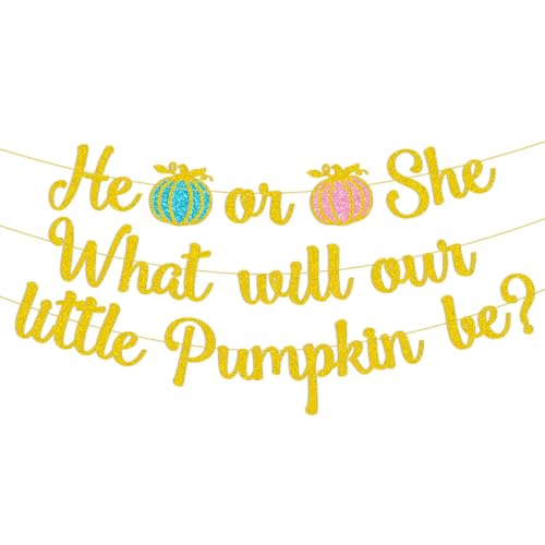 Thanksgiving Pumpkin Banner Gender Reveal Party Decorations - Fall Autumn Harvest Flags & Cake Topper