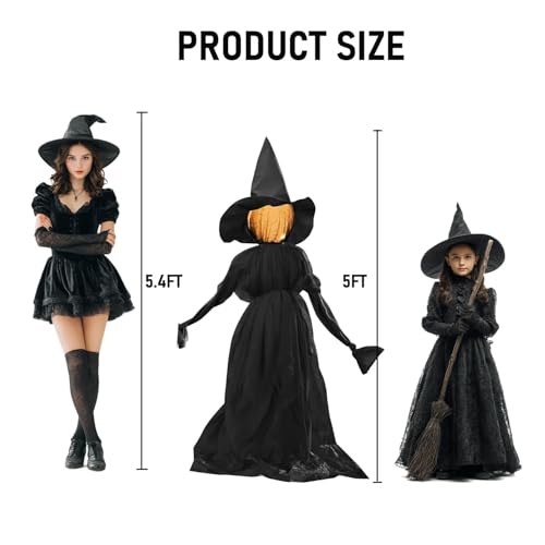 Halloween Witch Decorations Outdoor - 5 FT Set of 3 Light Up Witches Stakes - Black