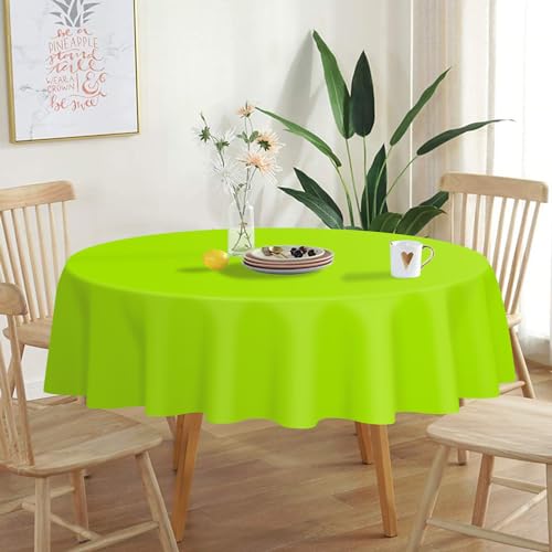 6 Pack Lime Green Round Disposable Plastic Tablecloths - 84 Inch for Events & Parties