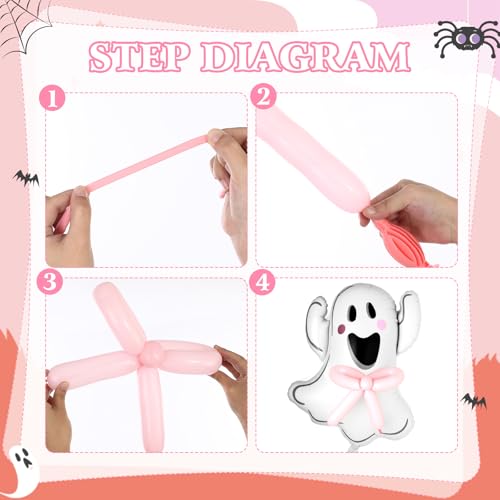 Halloween Birthday Balloon Set - Pink and Black with Bat and Ghost Variations, 12 Pcs