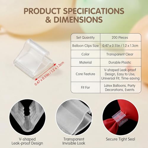 200 Transparent Plastic Balloon V-Shaped Clips for Balloon Decorations