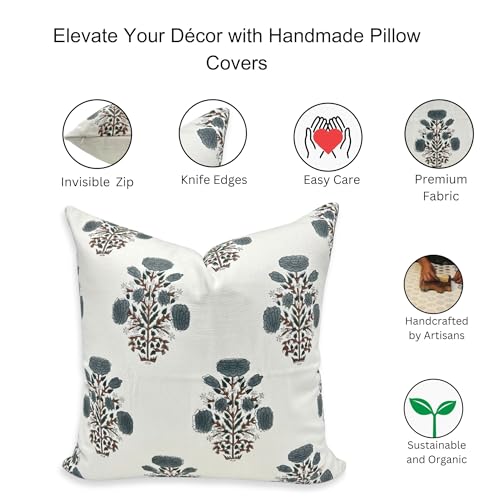 Grey-Brown Cotton Handcrafted Block Print Pillow Cover 14x20 Inch Throw Cushion for Sofa