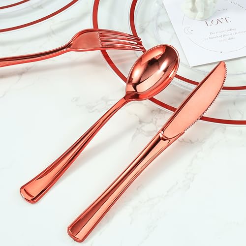 50 Pack Red Plastic Cutlery Set - Disposable Forks Knives Spoons with Napkins