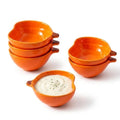 Orange Pumpkin Ceramic Dipping Bowl Set - 6 Mini Leaf-Shaped Sauces 1.6OZ