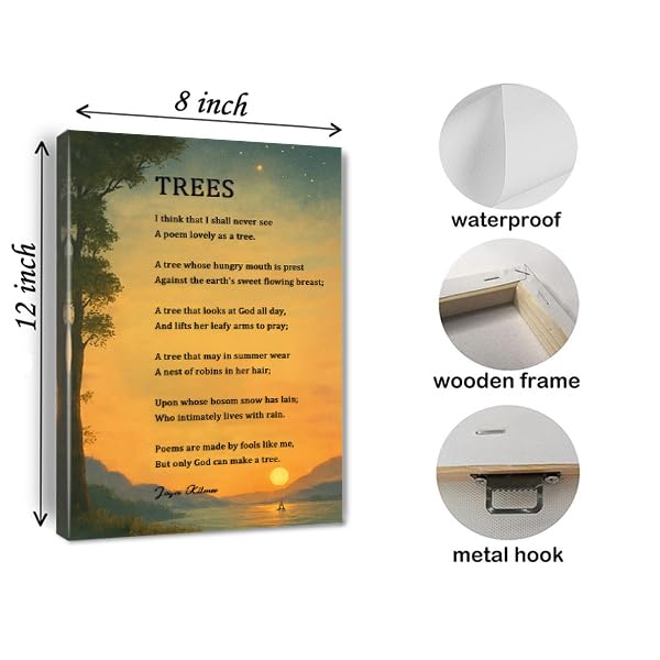 12x8 Inch Trees Poem Quote Wall Art - Framed Canvas Home Office Decor - White Variation 7
