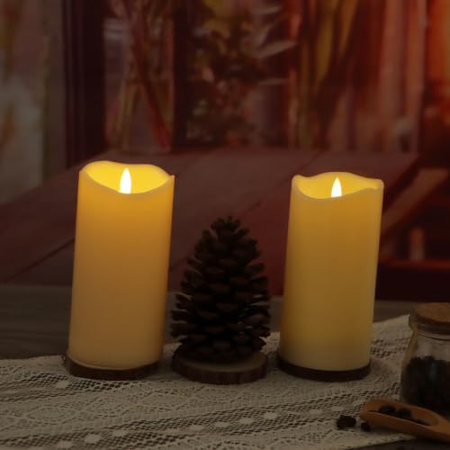 Flameless Pillar Candles with Timer - 3-Inch x 6-Inch, Pack of 2, Realistic LED Decor