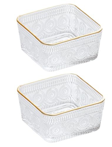 Mini Glass Candy Dish Set - Vintage Sunflower Embossed, Gold Rim, 9 OZ, 2 Pack