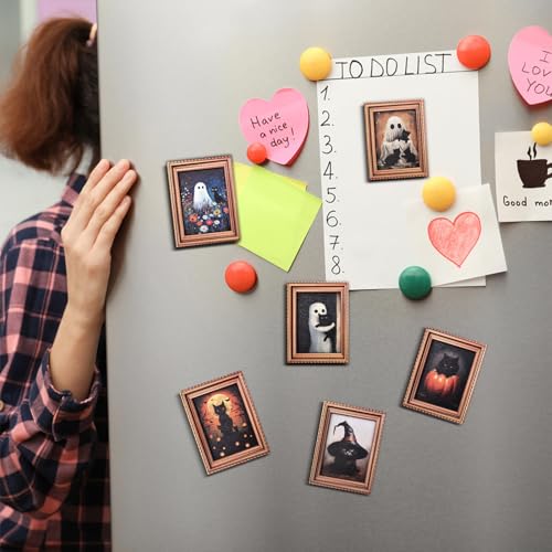 Halloween Fridge Magnets with Ghost and Black Cat - 6 Pcs Halloween Decoration Set