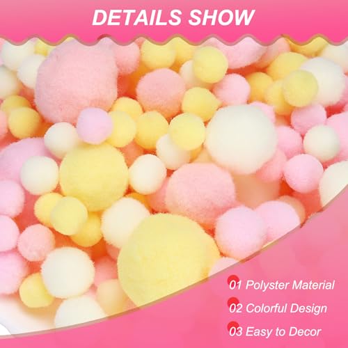 Fuzzy Pom Poms Set - Assorted Pink White Yellow 120 Pcs DIY Crafts & Decorations