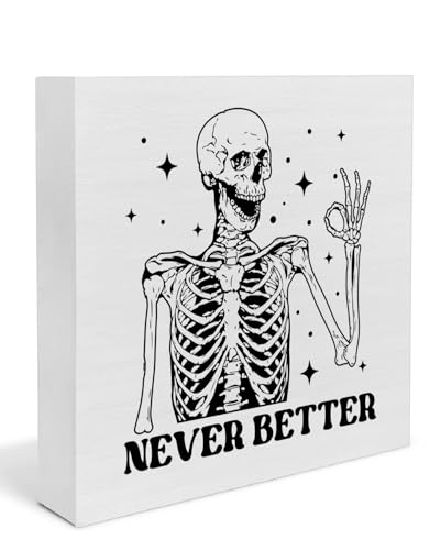 Halloween Skeleton Decor - Wooden Gothic Skeleton Figurine for Home & Office