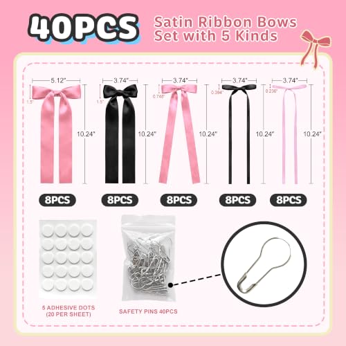 40Pcs Pink Black Satin Bow Wall Decor Set for Halloween, Birthday & Party