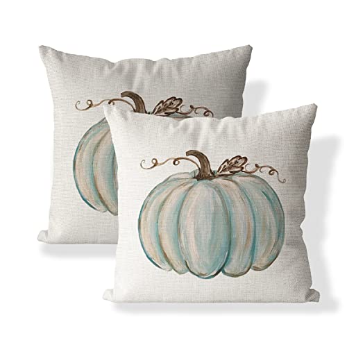 Watercolor Pumpkin Fall Pillow Covers Set of 2 18x18 Inches - Autumn Decor