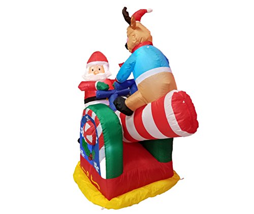 Animated Christmas Inflatable Santa and Reindeer Yard Decor - 4 Feet Lighted See-Saw