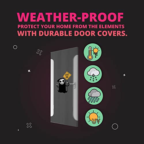 Grey Halloween Door Cover Decoration - Dead End Banner for Standard Doors 32-36 Inch Wide & 80 Inches Tall