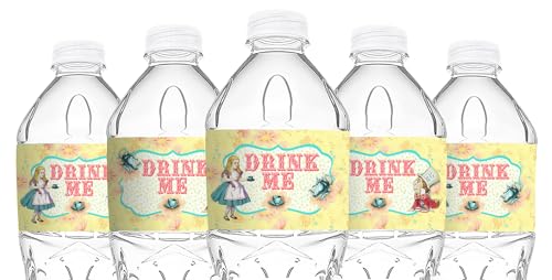 Alice in Wonderland Water Bottle Labels - 20 Waterproof Party Wraps