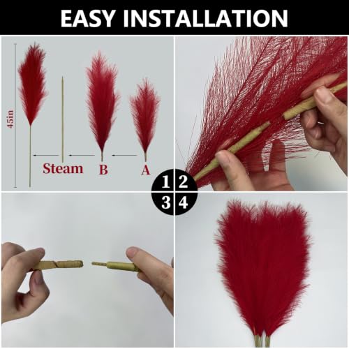 Orange Tall Faux Pampas Grass Decor - 8 Pieces, 45 Inch Halloween & Fall Arrangement
