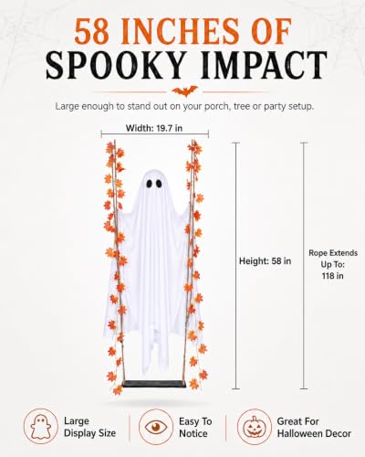 Swinging Ghost Halloween Decor for Outdoor Tree and Yard Display