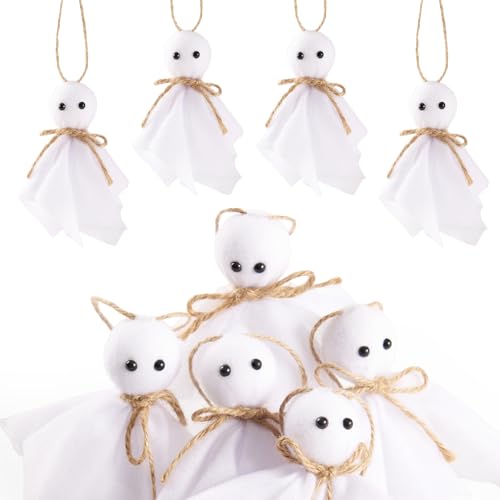 12 Pack Halloween Hanging Ghost Ornaments - 4 Inch Rustic Yard Decor for Haunted House & Party