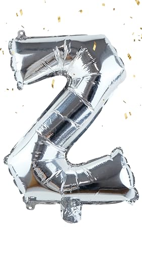 16 Inch Silver Letter “Z” Balloons - Foil Alphabet Party Decoration, Reusable