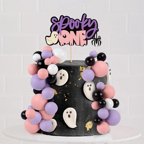 Purple Halloween Ghost & Ball Cake Topper Set - Spooky Party Decor